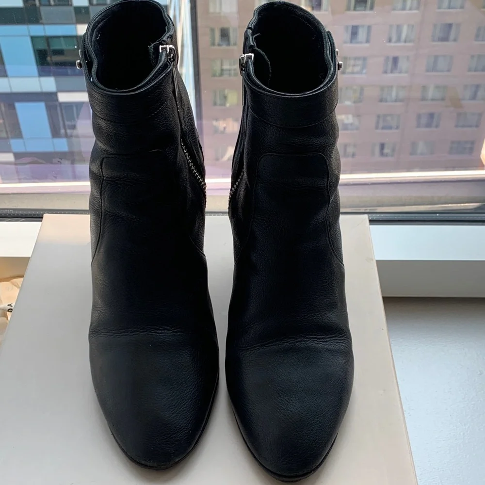 Loeffler Randall Black Leather Wedge Ankle Boots
